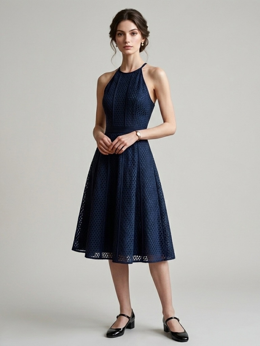 NWT Banana Republic Navy Halter Midi Dress Classic Elegant Retro Timeless 00P